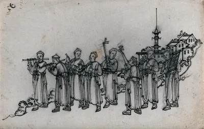 A Chinese procession of musicians, in honour of the god of spring
