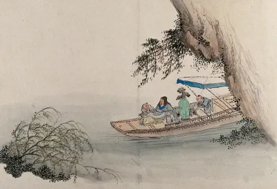 A Chinese sage with two children on a boat