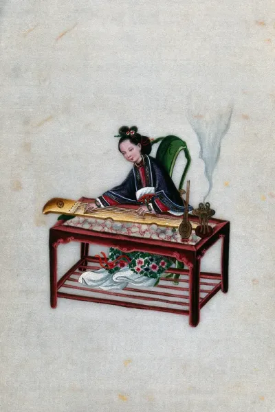 A Chinese woman playing a zither