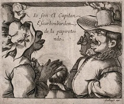 A choir of grotesque singers read from a printed sheet held up at the corners