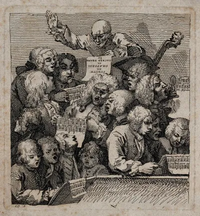 A chorus of singers rehearsing William Huggins' oratorio "Judith"