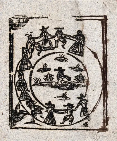 A circle of witches dance around a central figure