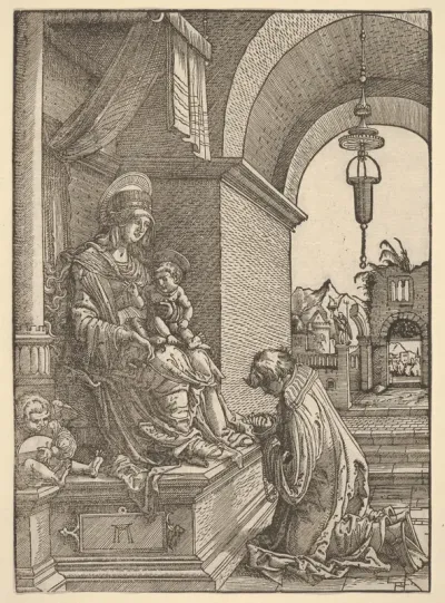 A Cleric Kneeling Before the Virgin and Christ Child
