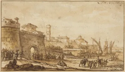 A Coastal Scene with a Fortified Town
