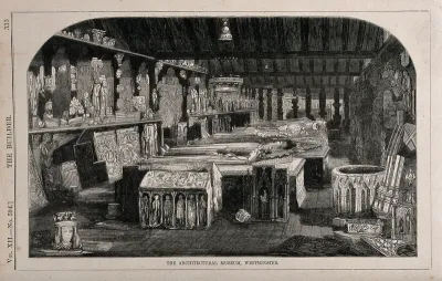A collection of architectural fragments, called the Architectural Museum, in the loft of a building at Cannon Row, Westminster