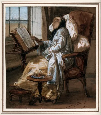 A convalescent young woman reading