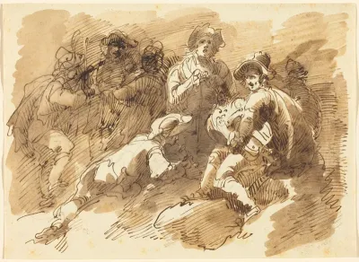 A Convivial Gathering with a Man Playing a Hurdy-Gurdy