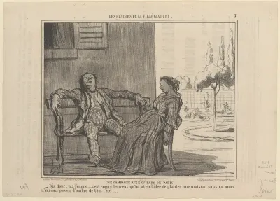 A Country House Near Paris: --Well, my dear... it's a good thing we had the idea to plant a house. Without it, we wouldn't have had shade all summer! from The Pleasures of a Country Holiday, published in Le Charivari