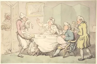 A Couple at Table with Servants