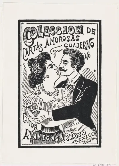 A couple in a passionate embrace, illustration for 'Coleccion de Cartas Amorosas'