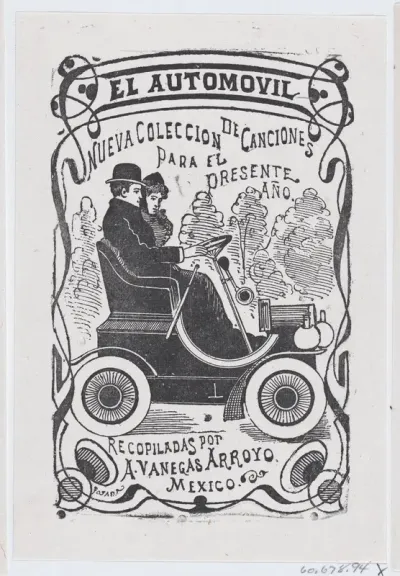 A couple sitting in an automobile, illustration for ' El Automóvil,' publisbed by Antonio Vanegas Arroyo