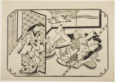 A Courtesan with Her Client, the first sheet of an untitled erotic picture album