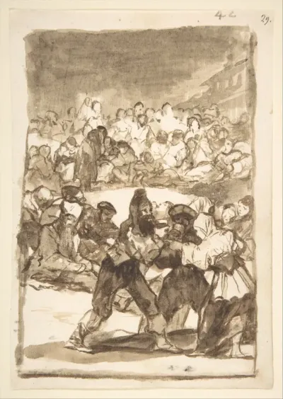 A crowd forming a circle; page 42 from the "Images of Spain" album (F) — Goya (Francisco de Goya y Lucientes) Kanvas Tablo