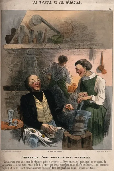 A cynical doctor describes the contents of his new cough mixture