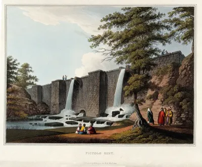 A dam in Asia. Coloured aquatint, 1812