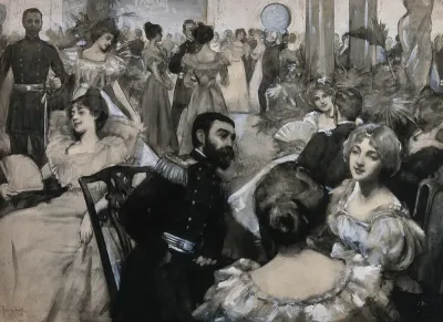 A dance at Tampa, Florida: a man in uniform with young women in evening dress