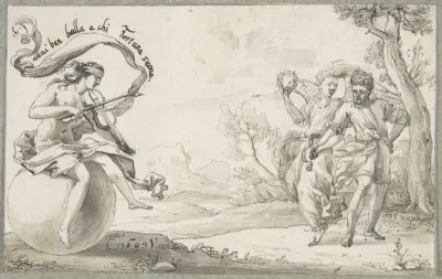 A Dancing Pair Accompanied by a Blindfolded Fortune