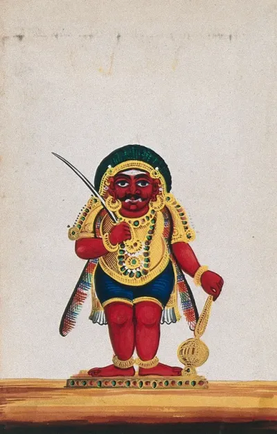 A demon (?) holding a mace and a sword
