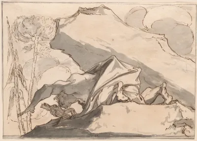 A Desert Hermit Adoring the Crucifix