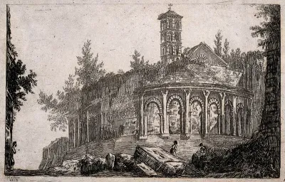 A dilapidated building with an apse, a gable and a bell-tower