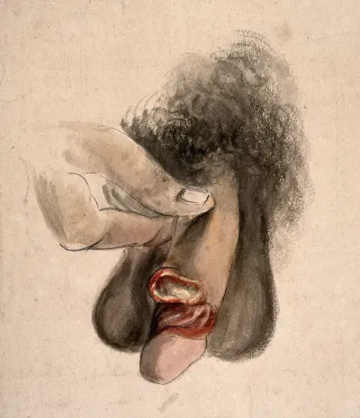 A diseased penis showing symptoms of diptheritic phagedena