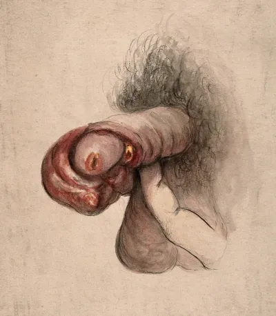 A diseased penis showing symptoms of gangrene