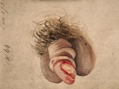 A diseased penis with decorticating chancre