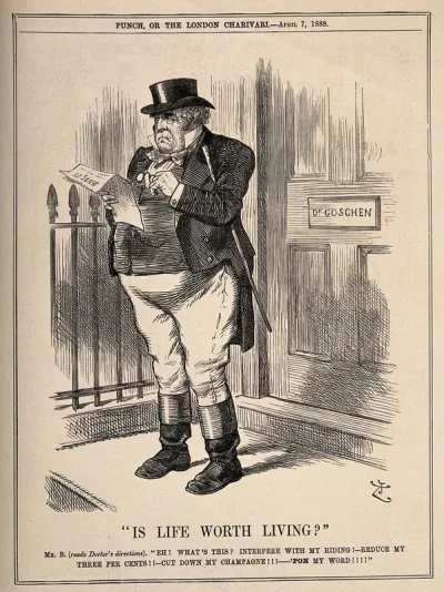 A dismayed man reading his doctor's recommendations to cut back on aspects of life that he enjoys