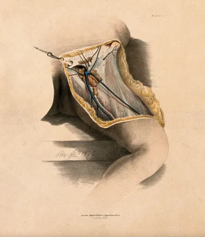 A dissection of the groin, showing the fascia, blood-vessels and lymphatic vessels