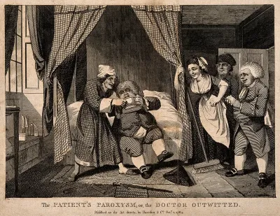 A doctor being tricked into drinking his own medicine