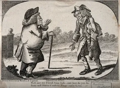 A doctor meeting a barber in a country setting
