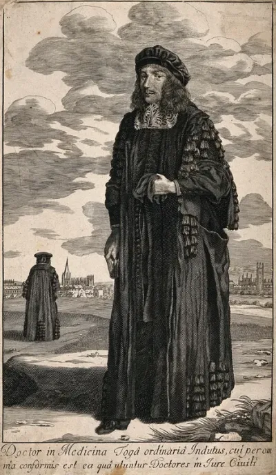 A doctor of medicine in Oxford University wearing academic dress