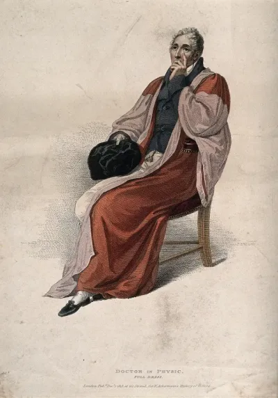 A doctor of physic in his ceremonial congregation robes at Oxford