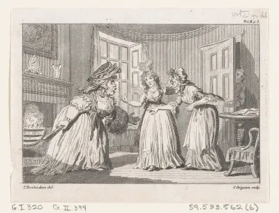 A Drawing Room Altercation, an illustration from Tobias Smollett's "The Expedition of Humphry Clinker" (London, 1793), Vol. 1