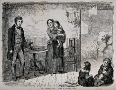A drunkard stands before his poor family and swears by the Holy Bible