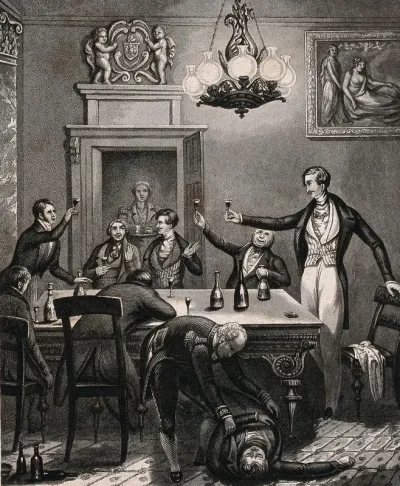 A drunken party for friends of a nobleman who has inherited a large estate