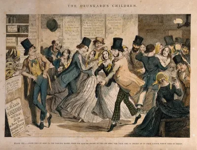 A drunken scene in a dancing hall with a sly customer eyeing a girl