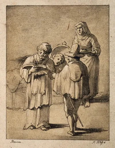 A dying man in bed being read the last rites