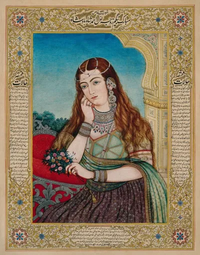 A European woman in Mughal costume and jewellery