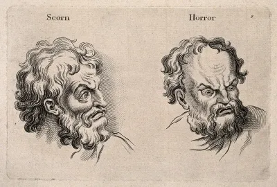 A face expressing scorn (left) and a face expressing horror (right)