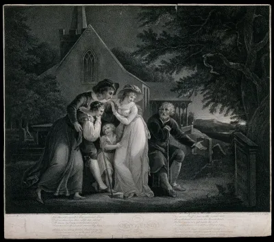 A family contemplates a gravestone