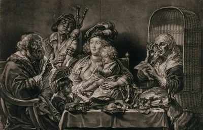 A family singing and making music around a table