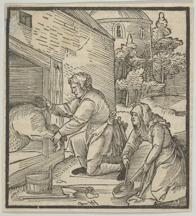 A Farmer Slaughtering a Hog, from Hymmelwagen auff dem, wer wol lebt...