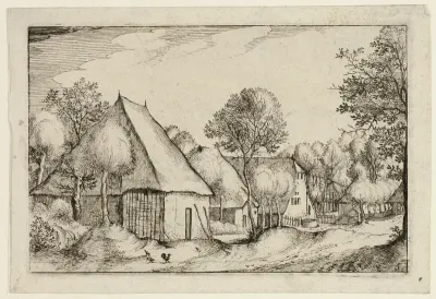 A Farmyard, plate five after Pictures of Farms, Country Houses and Rustic Villages (Praediorum villarum et rusticarum casularum icones)