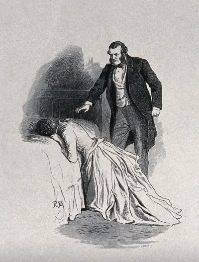 A father, having banished his daughter to her room, now seeks to console her