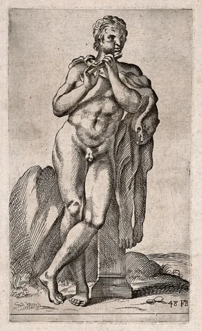 A faun playing a pipe