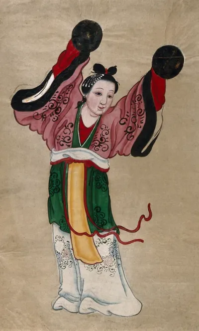 A female Chinese deity with cymbals