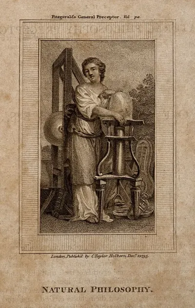 A female figure with a vacuum pump; representing physics or 'natural philosophy'
