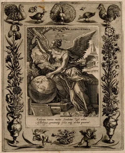 A female figure with wings and a globe; representing astronomy
