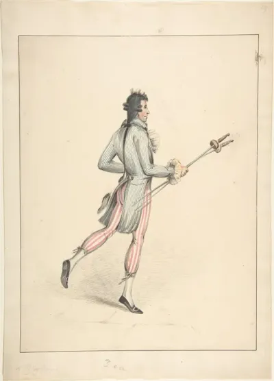 A fencing master (recto); sketch of a man's head (verso)